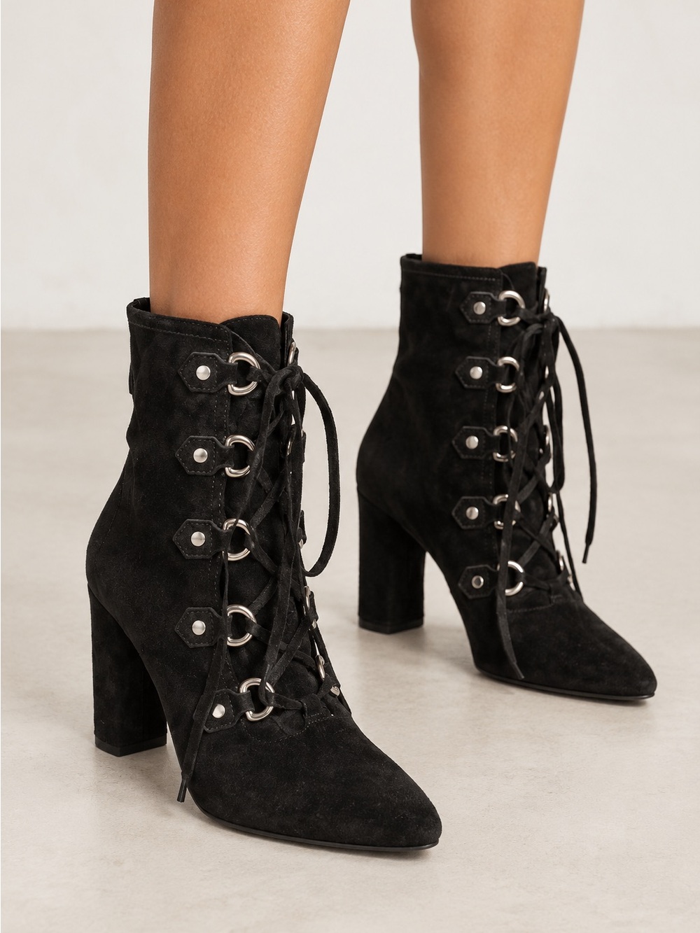 Casadei Black Suede Lace Up Heeled Ankle Boots size 7.5